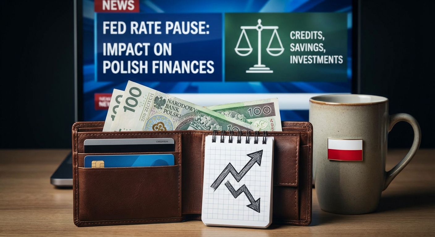 Wykres finansowy pokazujący stabilizację stóp procentowych z logo amerykańskiej Rezerwy Federalnej w tle