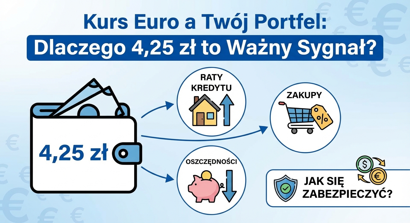 Wykres kursu euro do złotego na ekranie komputera obok portfela z pieniędzmi.