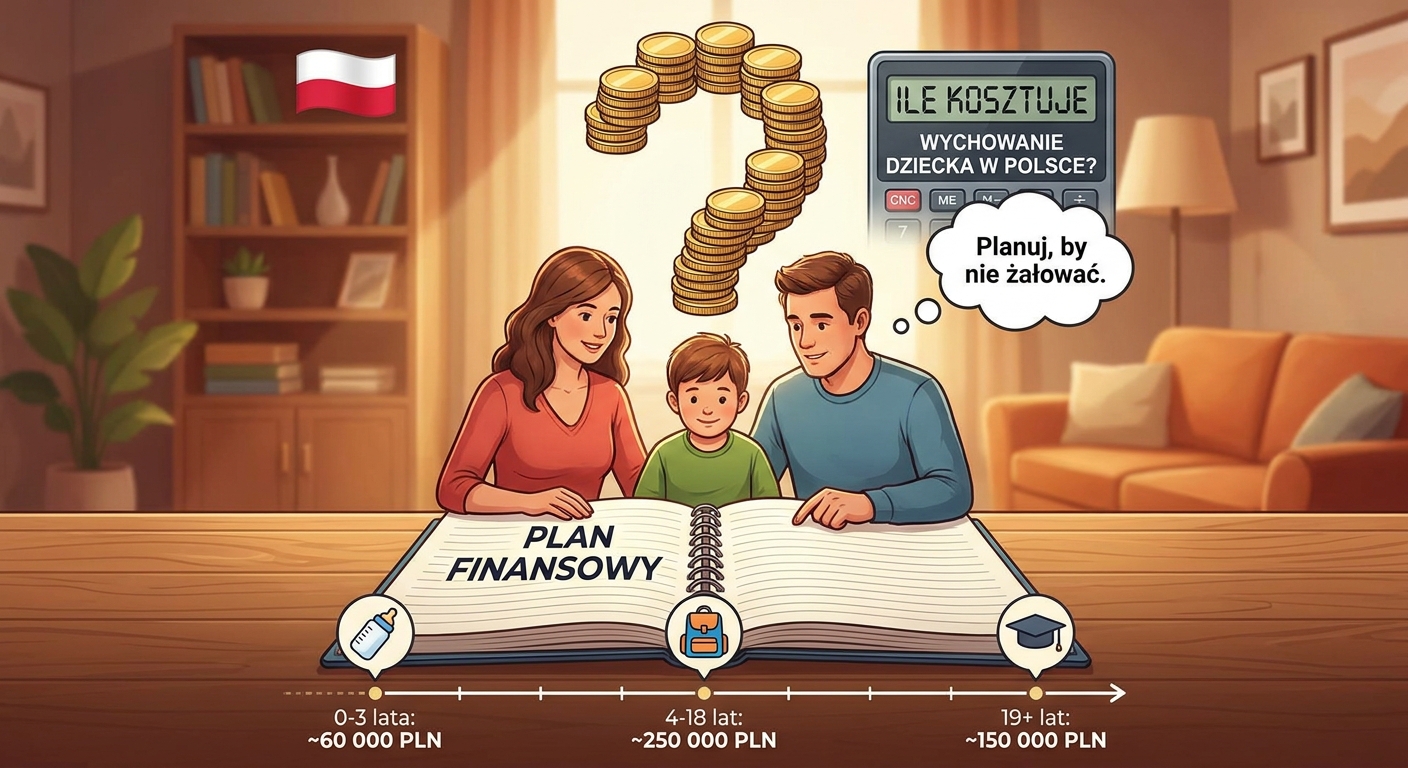 Młodzi rodzice z małym dzieckiem analizują plan finansowy na tablecie, budując bezpieczną przyszłość swojej rodziny.