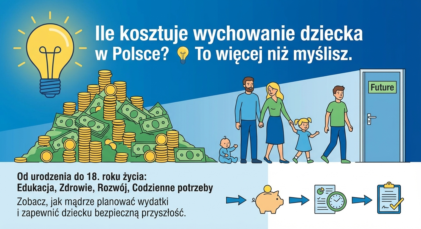 Rodzice z małym dzieckiem patrzący na tablet z wykresem finansowym, symbolizujący planowanie przyszłości.