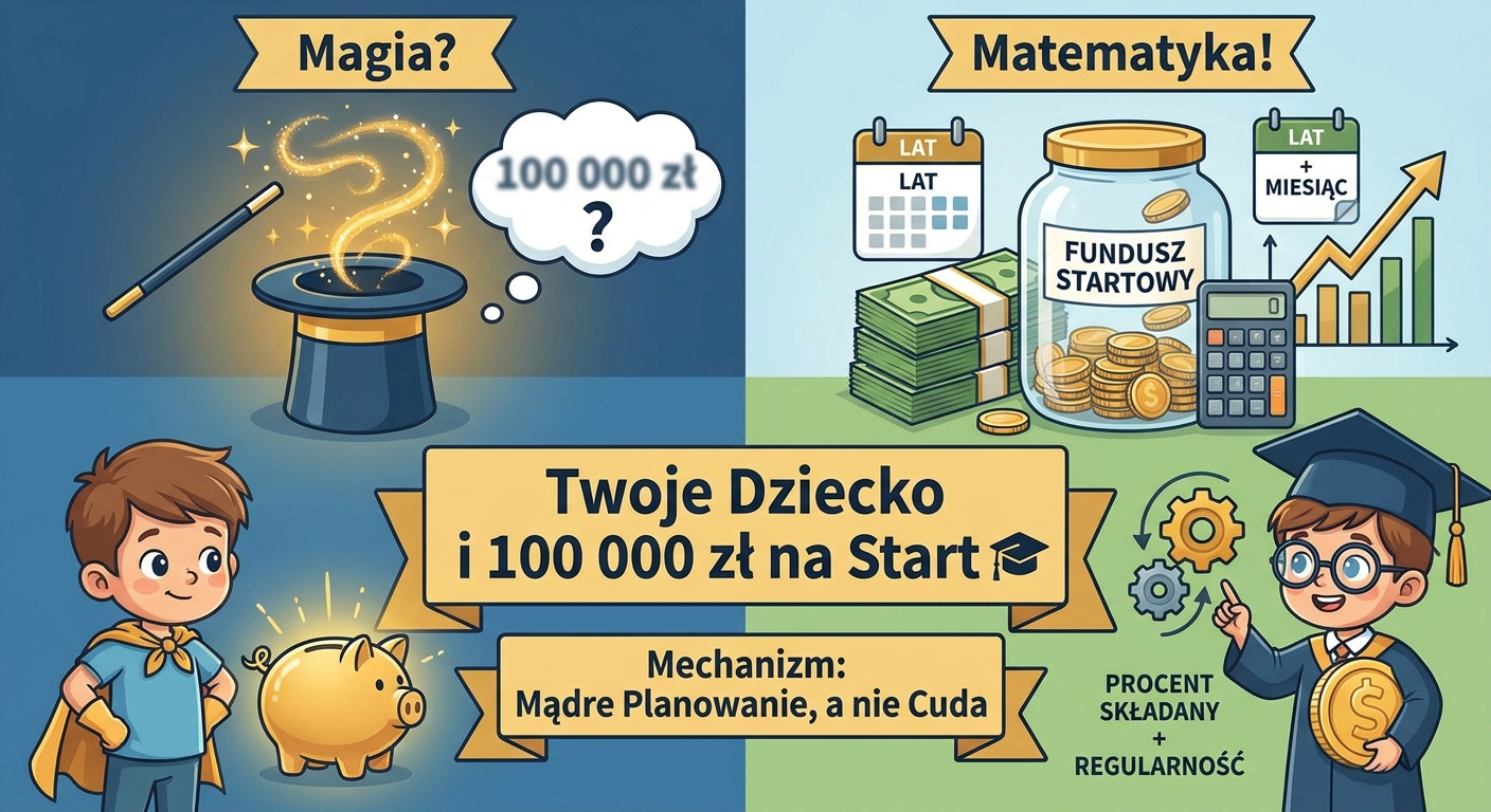 Symboliczna skarbonka w kształcie czapki absolwenta, obok której rośnie stos monet.
