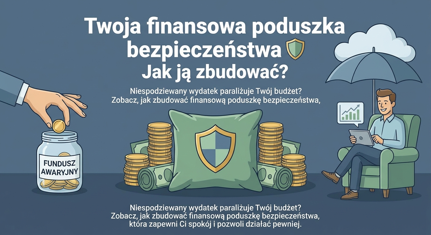 Symboliczna poduszka wykonana z banknotów, leżąca na bezpiecznym sejfie, co symbolizuje finansową poduszkę bezpieczeństwa.