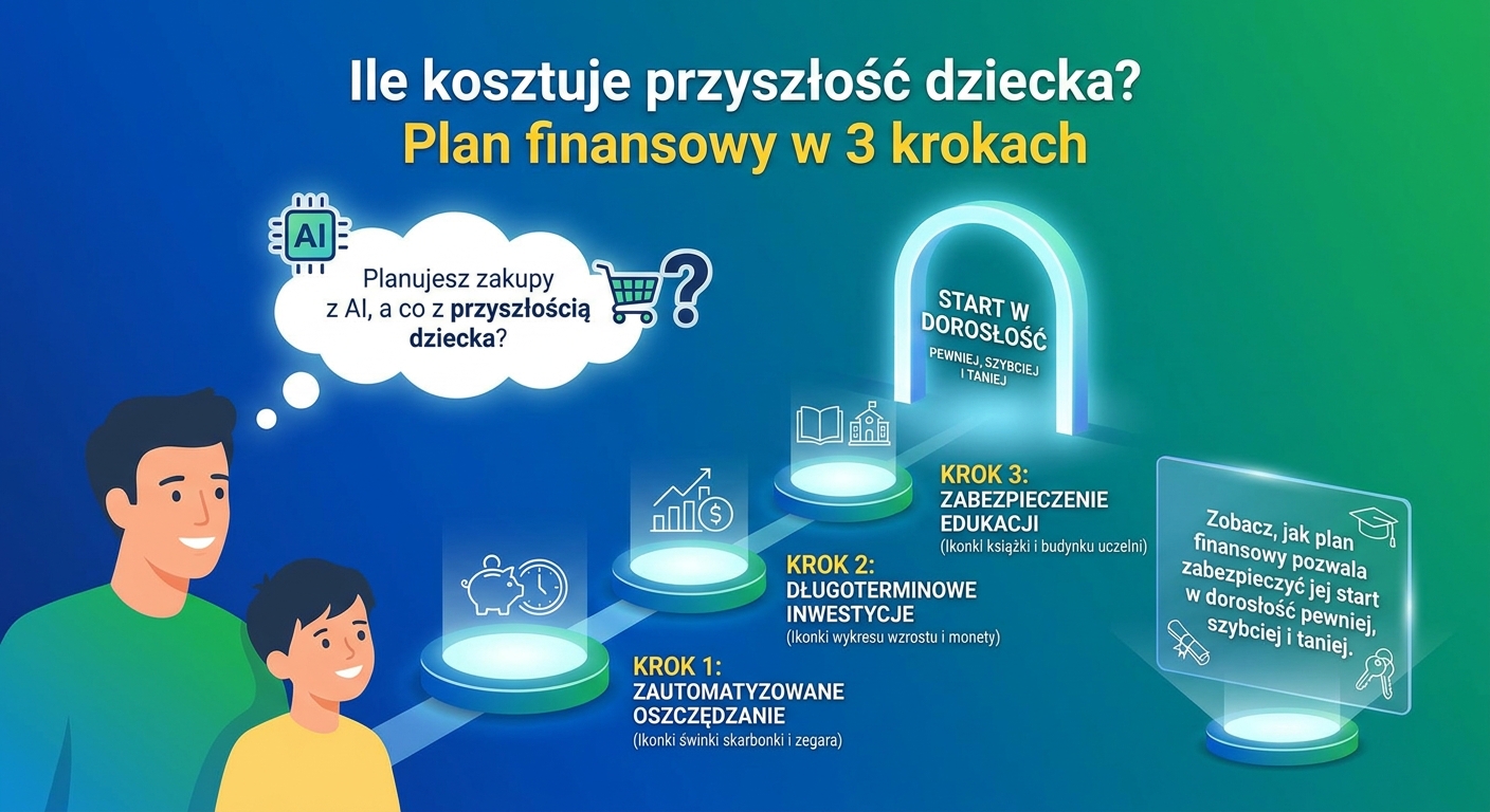 Dłoń rodzica i dłoń dziecka trzymające razem symboliczną skarbonkę w kształcie dyplomu ukończenia studiów