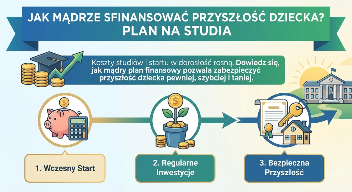 Dyplom ukończenia studiów i klucze do mieszkania leżące na stosie rosnących monet, symbolizujące zaplanowaną przyszłość