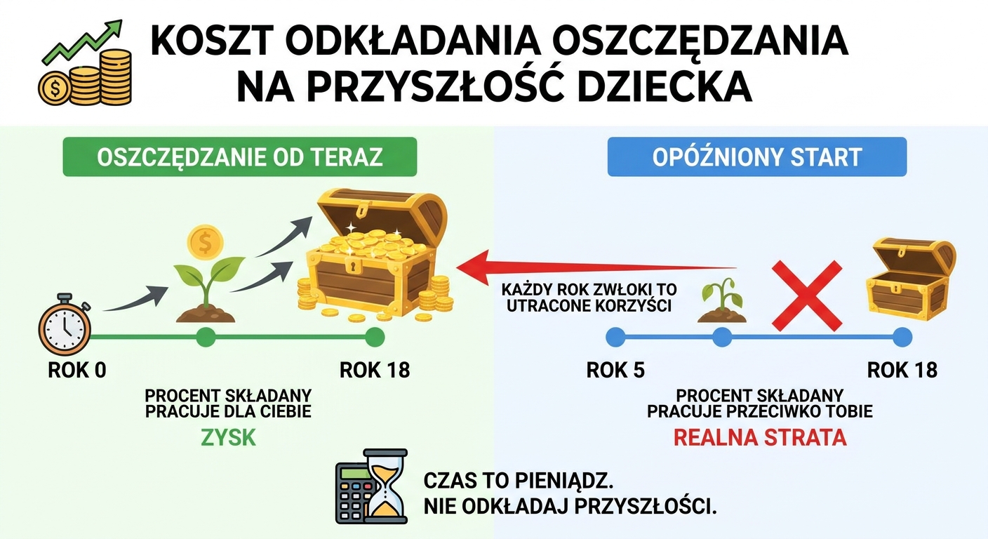 Dwie skarbonki symbolizujące korzyści z wczesnego oszczędzania