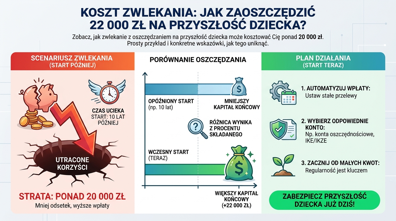 Klepsydra, w której zamiast piasku przesypują się monety, symbolizująca związek czasu i pieniędzy w oszczędzaniu.