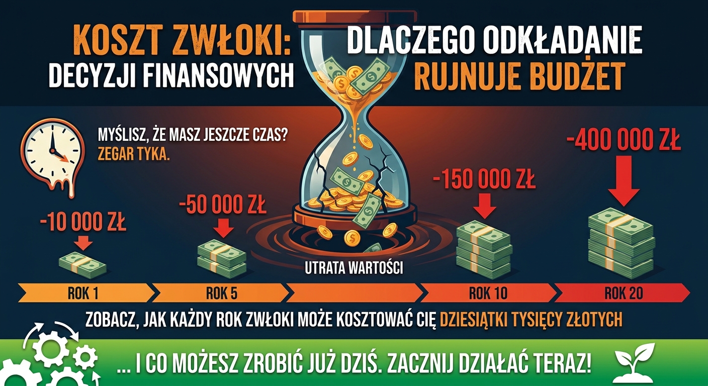 Klepsydra przesypująca monety, symbolizująca upływający czas i pieniądze