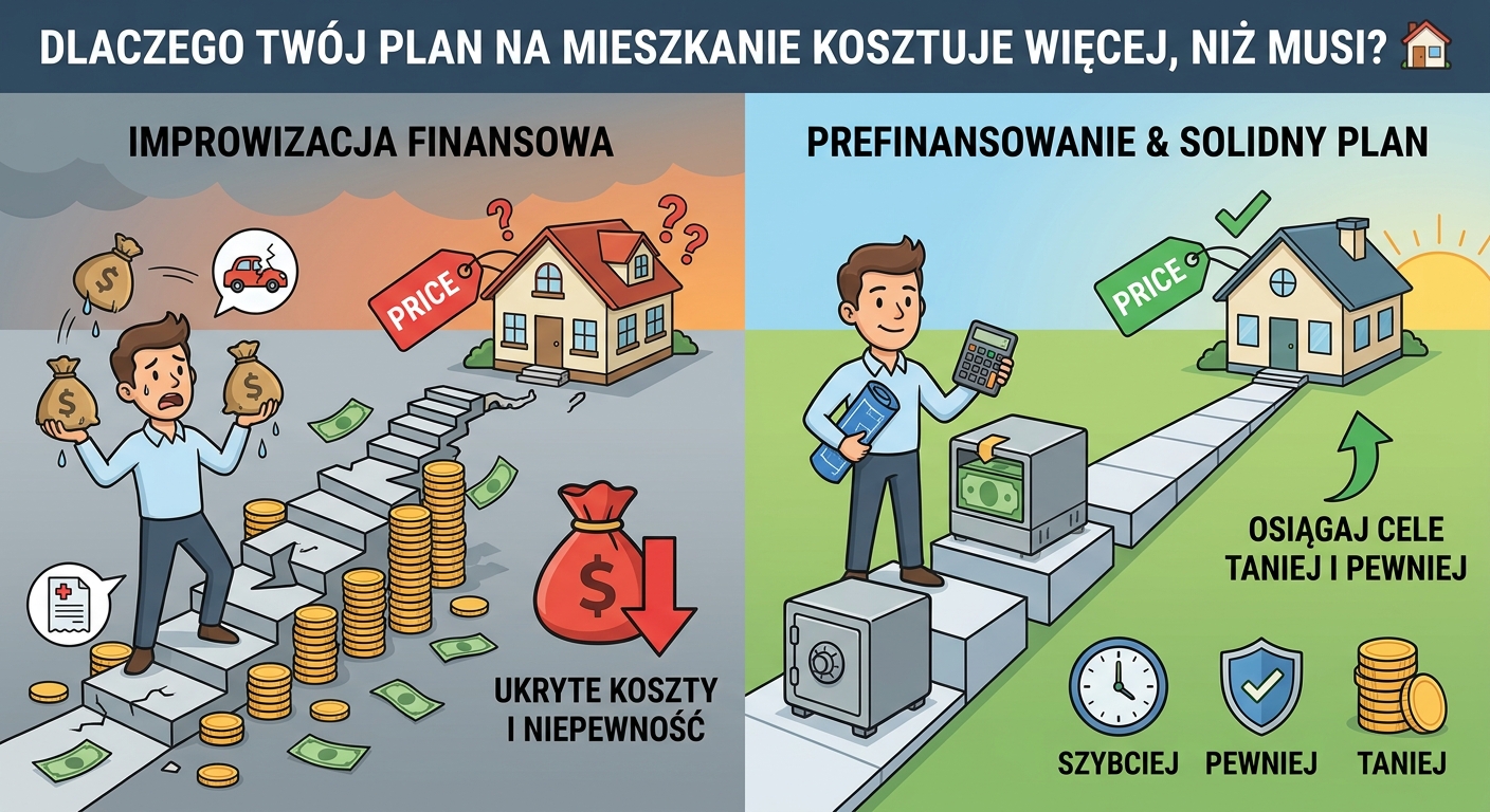 Dwie drogi prowadzące do domu: jedna prosta i słoneczna (z planem), druga kręta i burzowa (bez planu).