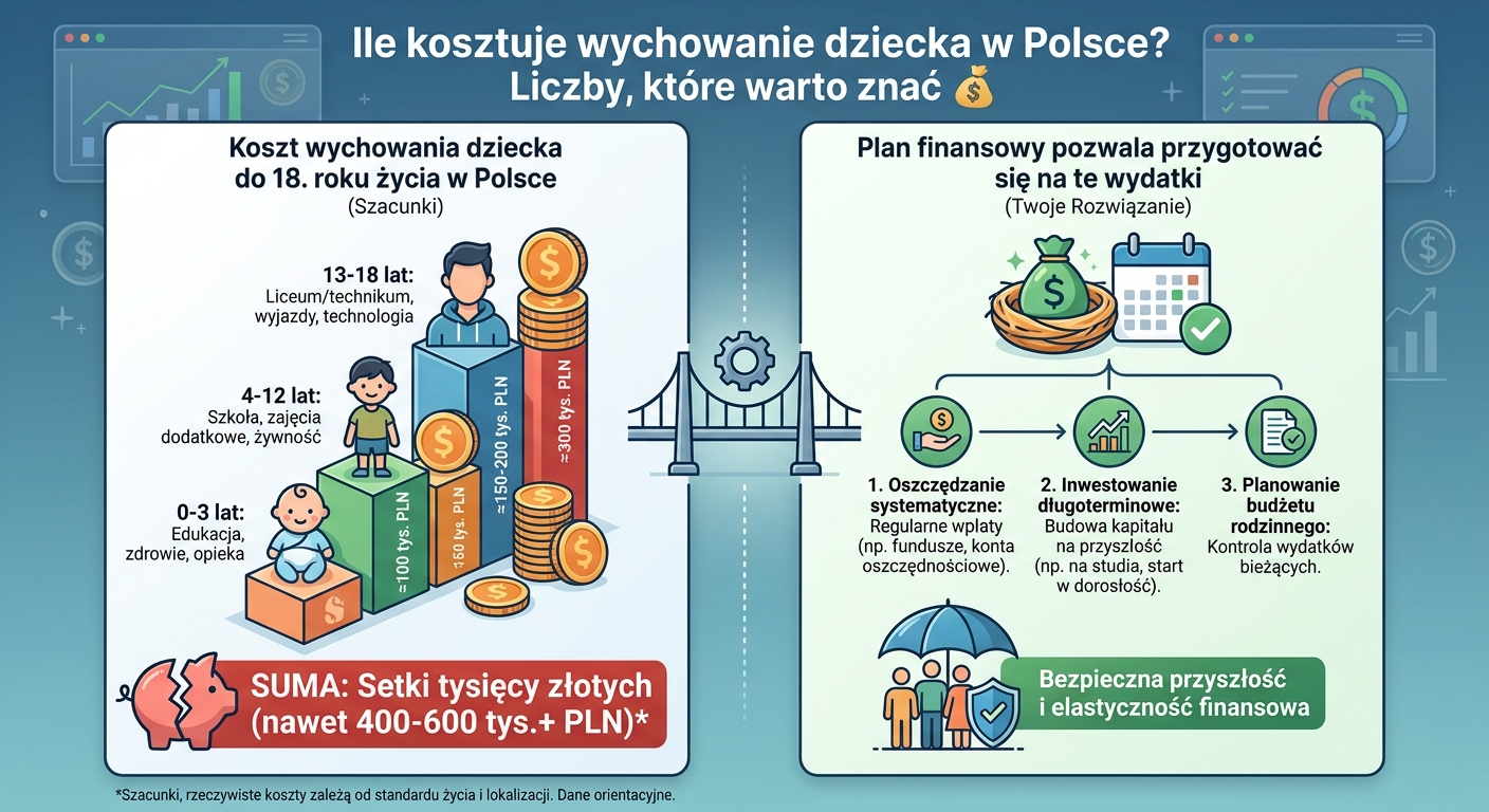Skarbonka w kształcie świnki obok dziecięcych zabawek i kalkulatora symbolizująca koszt wychowania dziecka
