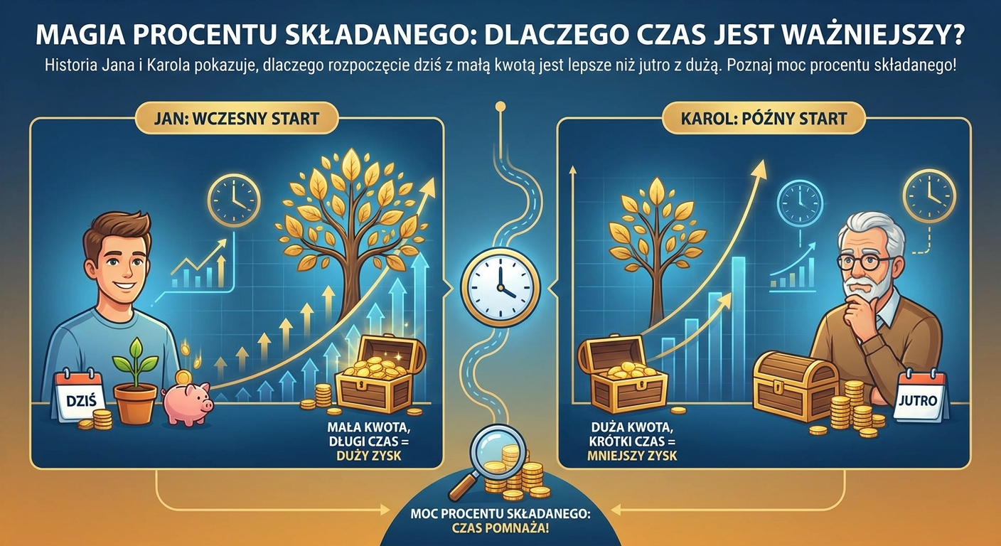 Wykres rosnący wykładniczo, symbolizujący działanie procentu składanego na przestrzeni lat