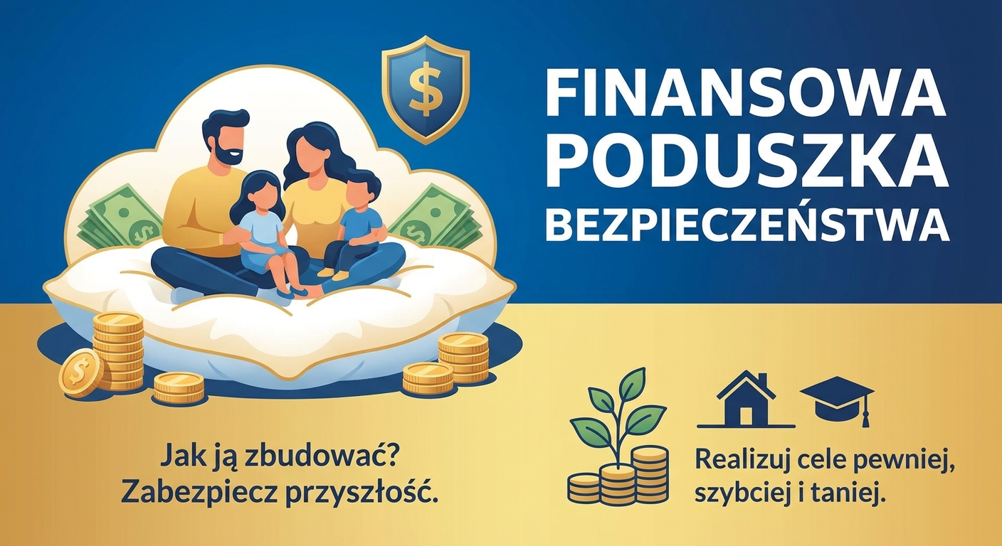 Złota moneta wkładana do szklanego słoika z etykietą 'Fundusz Awaryjny', symbolizująca budowanie finansowej poduszki bezpieczeństwa.