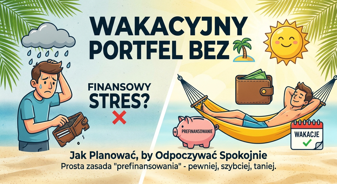 Szczęśliwa rodzina na plaży, w tle spokojne morze, symbol udanego planowania finansowego.