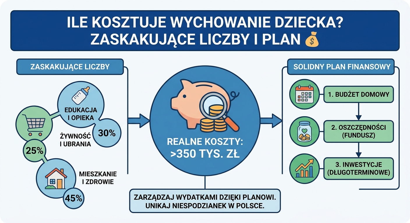 Szczęśliwi rodzice z małym dzieckiem patrzą na tablet z wykresem planu finansowego