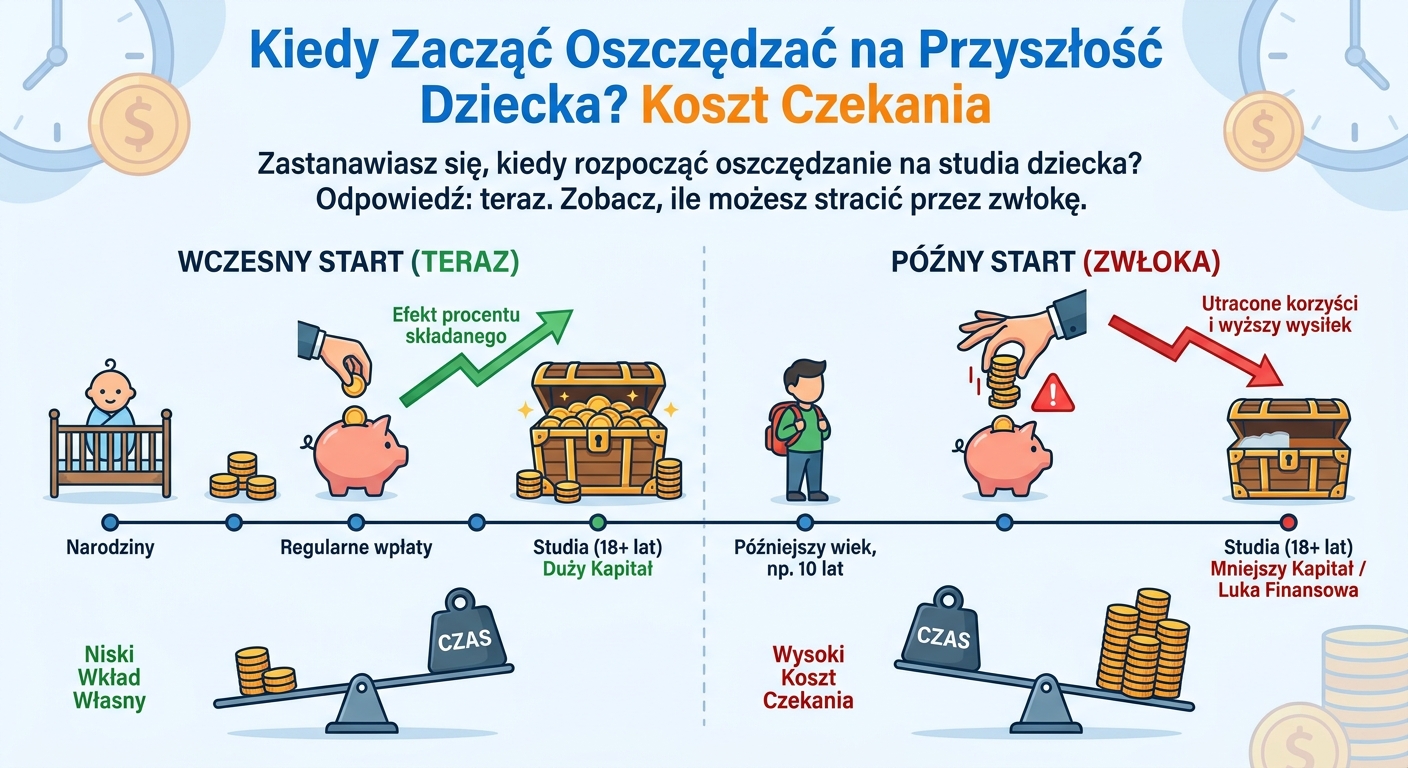 Dwie skarbonki symbolizujące korzyści z wczesnego oszczędzania na przyszłość dziecka