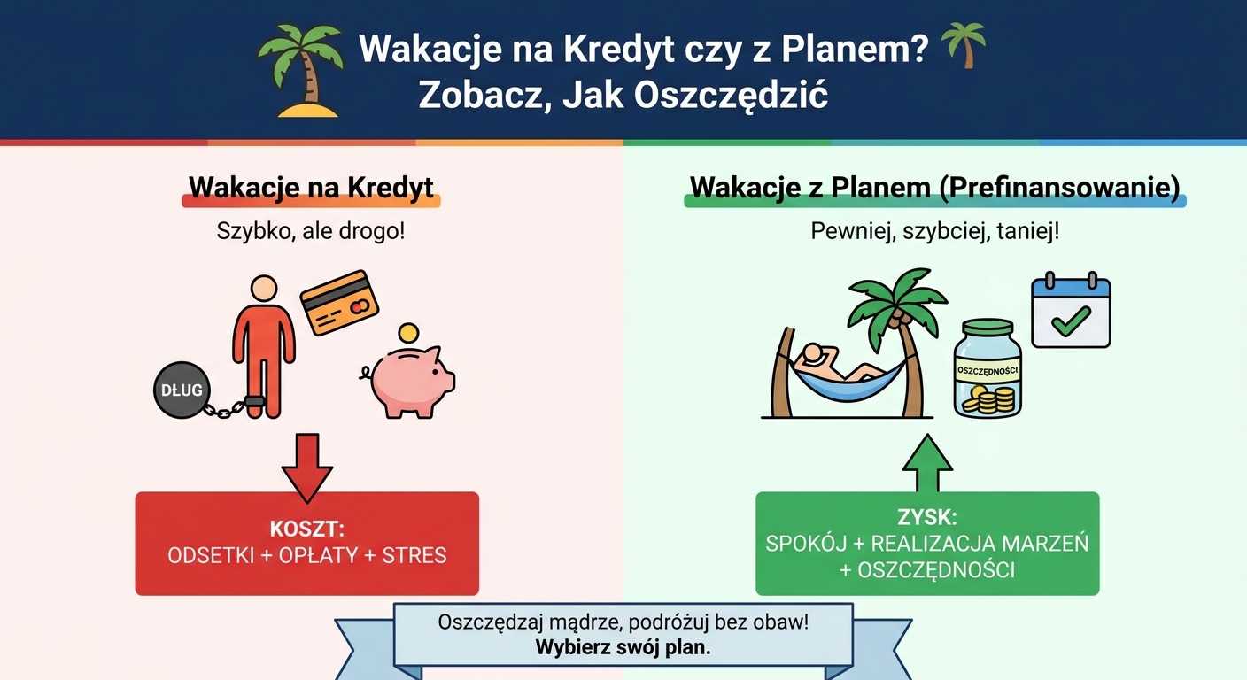 Dwie ścieżki na plaży: jedna prowadzi do karty kredytowej w piasku, druga do słonecznej skarbonki.