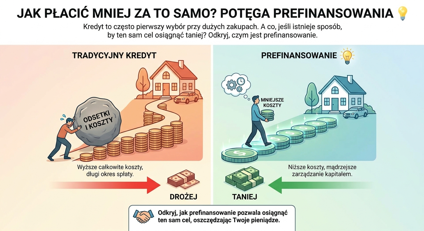 Dwie ścieżki prowadzące do domu symbolizującego cel finansowy, jedna prosta i słoneczna, druga kręta i pochmurna.
