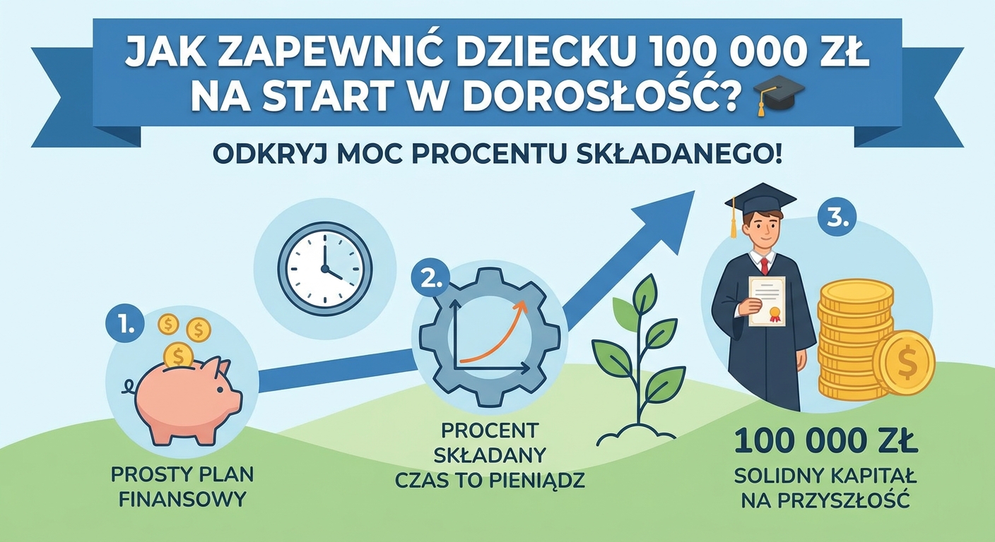 Mała roślina wyrastająca z wieży ułożonej z monet, na której szczycie znajduje się czapka absolwenta