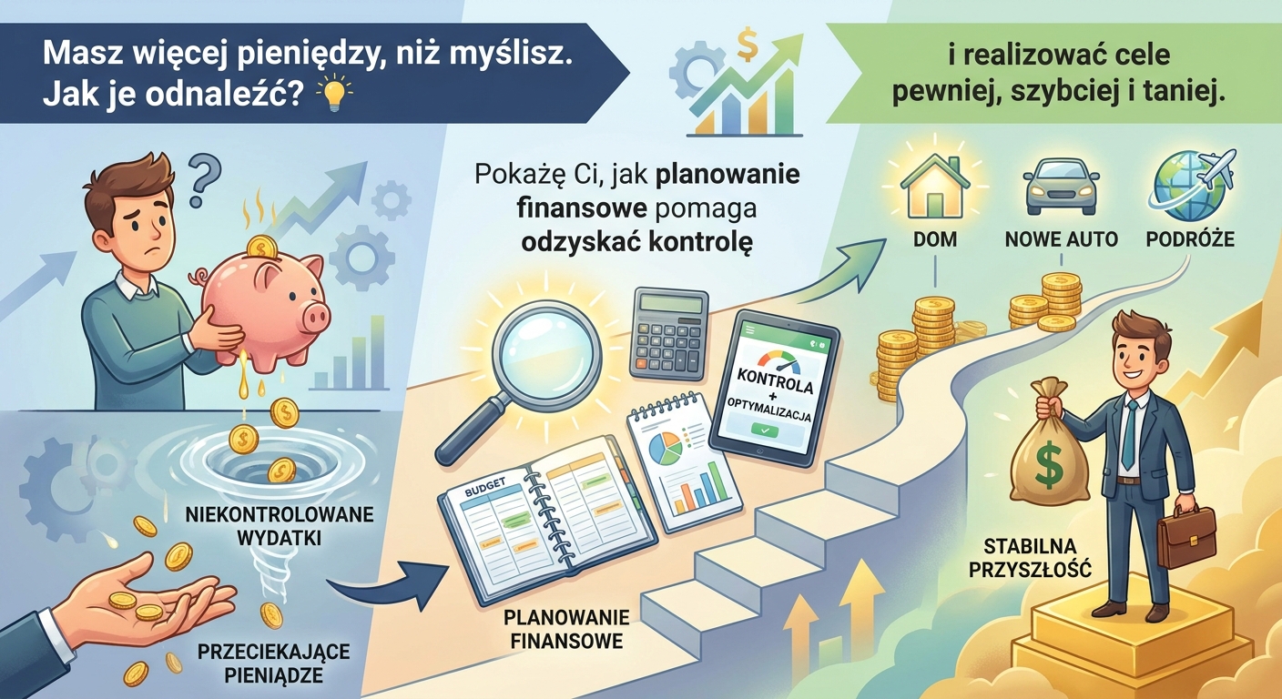 Osoba analizująca swój plan finansowy na tablecie, w tle widać uporządkowane biurko symbolizujące porządek w finansach.